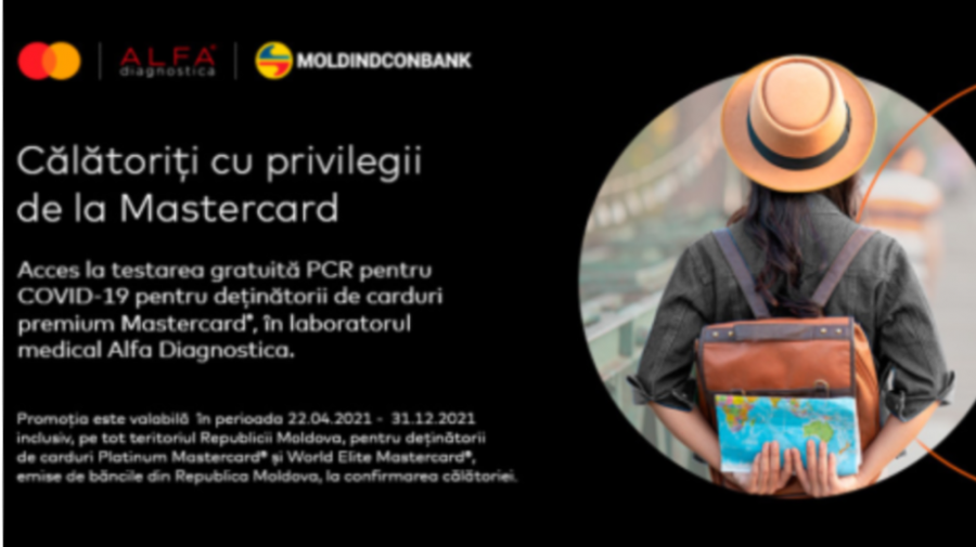 Moldindconbank:  Testare gratuită pentru COVID-19 cu cardurile Mastercard Platinum și World Elite