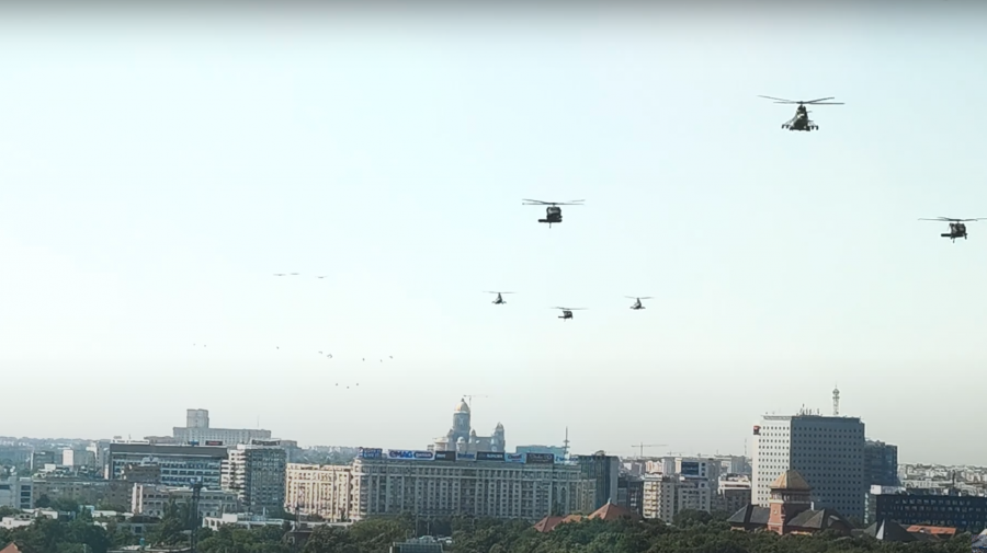 VIDEO: Un elicopter militar american a aterizat forțat pe un bulevard aglomerat din București – mașini avariate