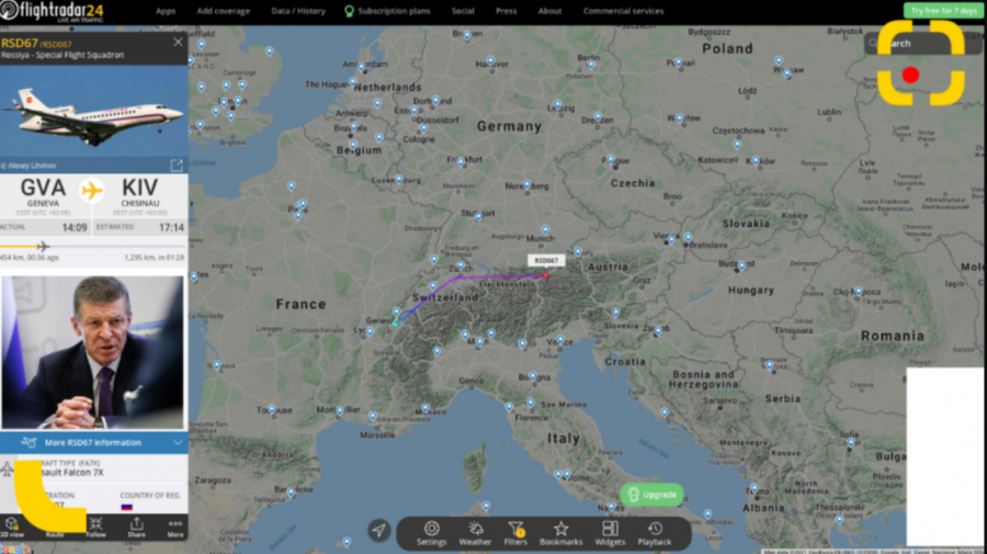 (FOTO) Kozak este în zbor spre Chișinău. Oficialul rus ar urma să aterizeze în Moldova, estimativ, la ora 17:15 minute