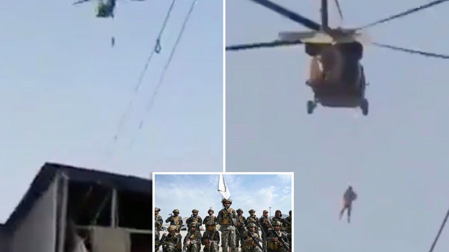 (VIDEO) TERIFIANT! Talibanii s-au plimbat cu elicopterele americane Black Hawk. Corpul unui bărbat, agățat de aeronavă