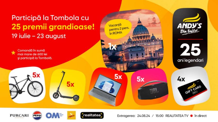 Andy’s sărbătoreşte 25 ani de activitate! Participă la tombola aniversară și câștigă premii valoroase