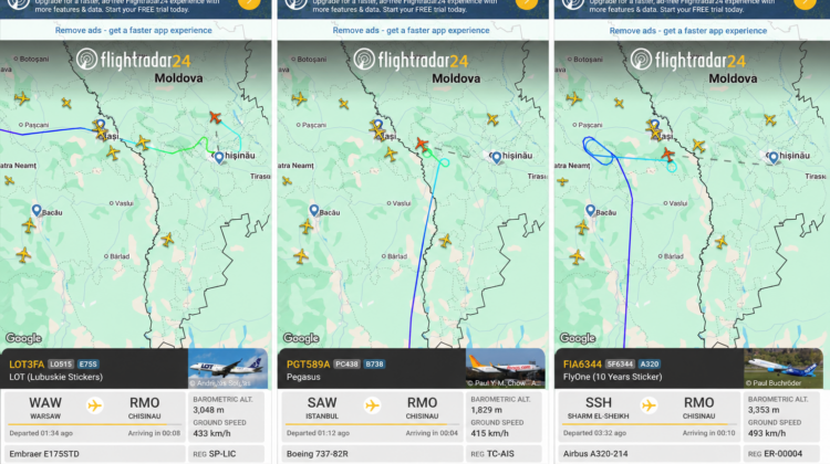 Avioane ținute în aer înainte de aterizare la Chișinău. Cursele din Istanbul, Varșovia și Egipt fac cercuri