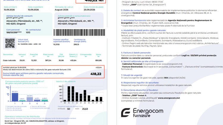 Schimbare la facturile Energocom: plățile făcute după termen vor apărea separat